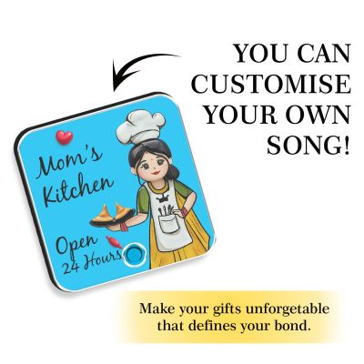 Mom’s Kitchen Open 24 Hours Personalized Musical Fridge Magnet Rechargeable Audio Magnet for Mom